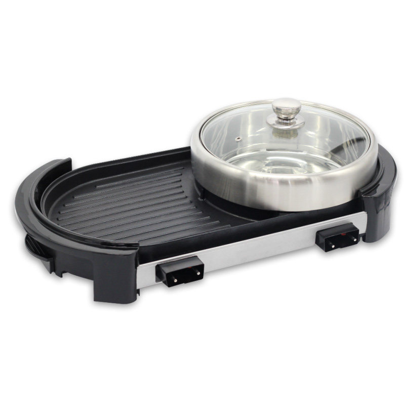 明爵麦饭石电烤炉家用无烟烧烤炉涮烤火锅一体锅不粘电烤盘烤肉机