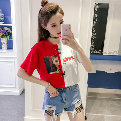 非主流短袖t恤女酷酷的拼接个性前卫潮流社会女宽松衣服快手女生