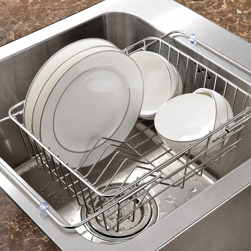 厨房水槽沥水架 304不锈钢碗碟架晾碗置物架可伸缩水池洗菜虑水篮