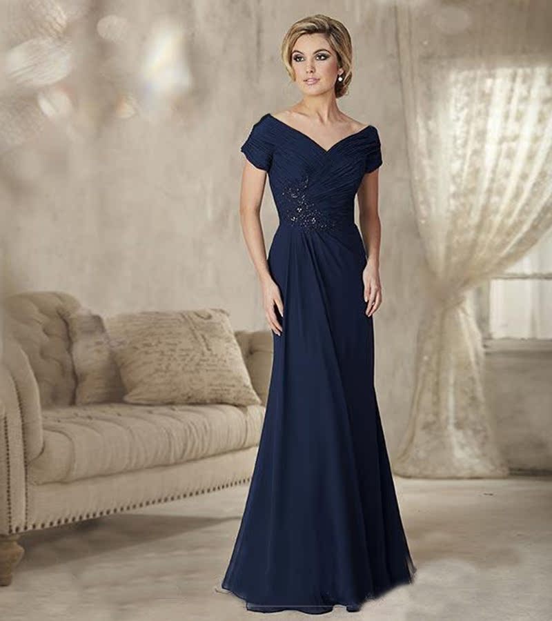 2016婚纱礼服婚礼宴会新娘妈妈装晚礼服长款v领大气优雅连衣裙夏