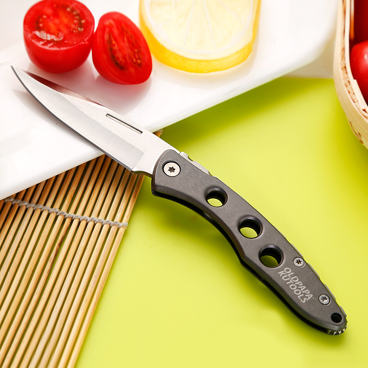 老爹 不锈钢折叠水果刀便携式随身水果削皮刀锋利瓜果刀德国工艺