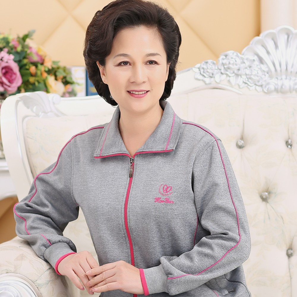 中年女装外衣夹克秋冬开衫卫衣女中老年春季外套薄款大码运动上衣