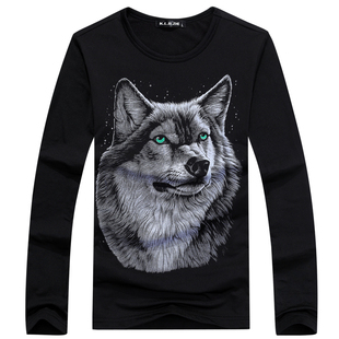 韩版夏季男士休闲短袖t恤男生半袖纯棉大码青年男装t桖半截袖狼头