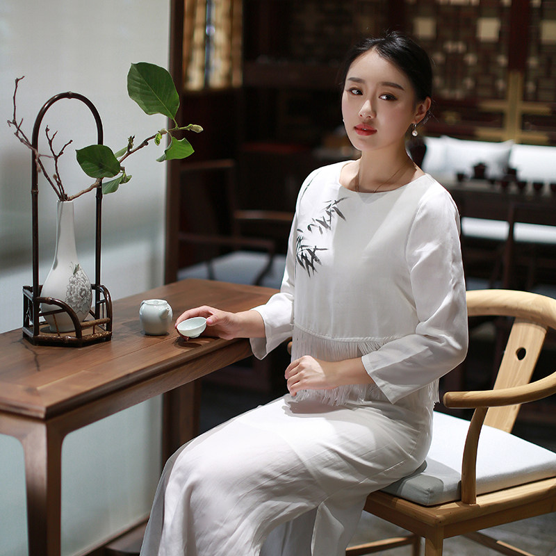 幽篁2016年秋装新款女装 中国风复古长袖宽松显瘦连衣裙中长款