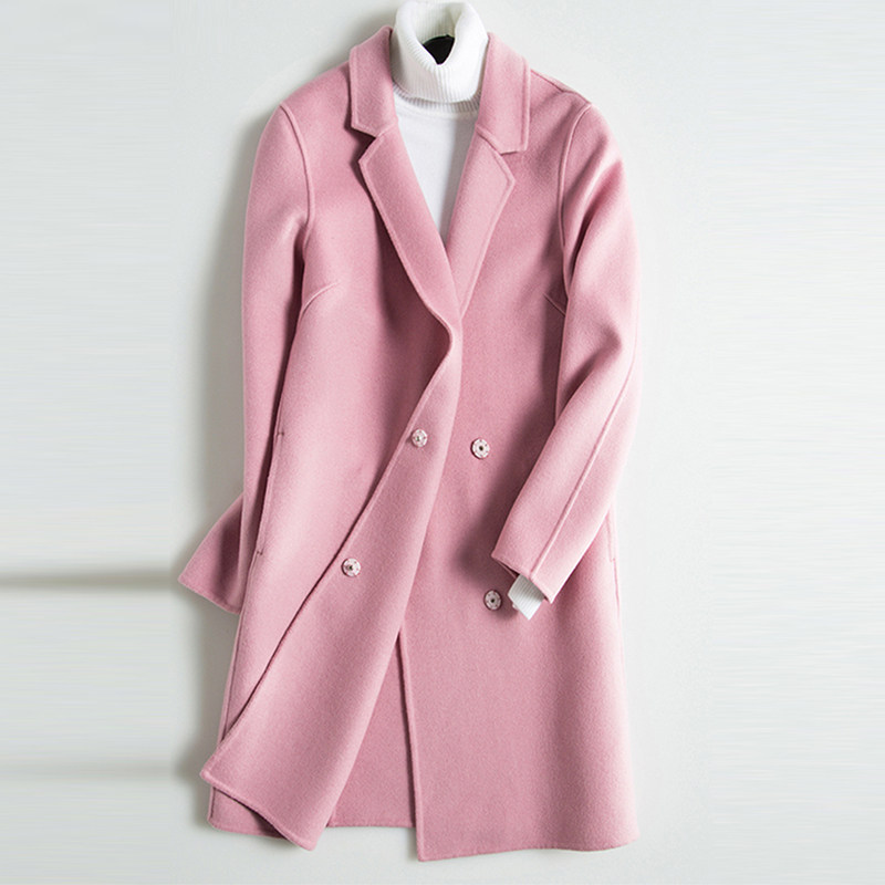 2017春季时尚女士新款双排扣修身毛呢外套女短款纯色羊毛短外套