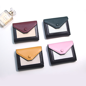 韩版2017新款女士三折短款钱包 撞色迷短款信封小钱夹多卡位皮夹
