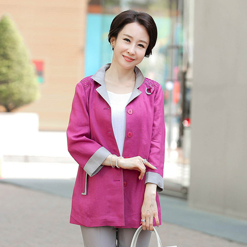 韩国新品代购2016春夏中老年女装妈妈装大码立领气质开衫百搭外套