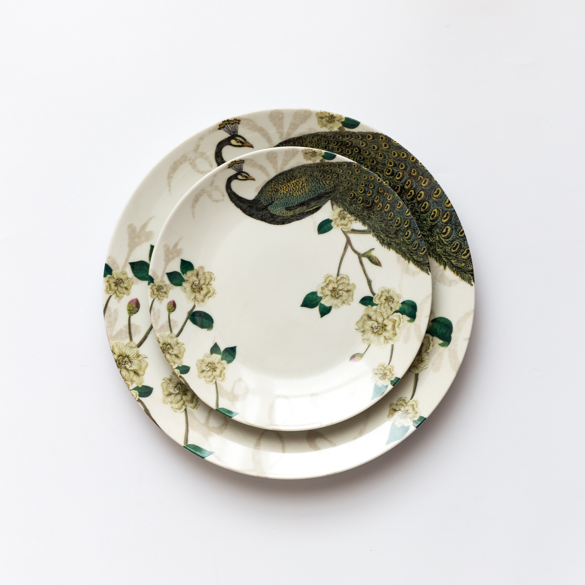 孔雀碎花盘子餐盘牛排西餐盘平盘美式乡村风餐具样板房挂盘装饰盘