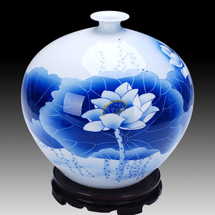 177景德镇陶瓷器 名家吴文瀚手绘青花瓷花瓶石榴瑶池清韵收藏证书