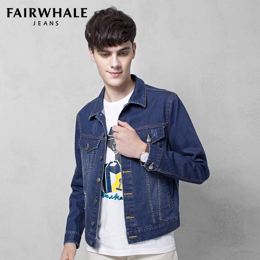 马克华菲牛仔外套男个性破洞多口袋时尚修身长袖上衣