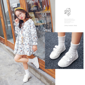 儿童时尚布鞋 女童2017秋季新款魔术贴软底帆布鞋 女孩百搭休闲鞋