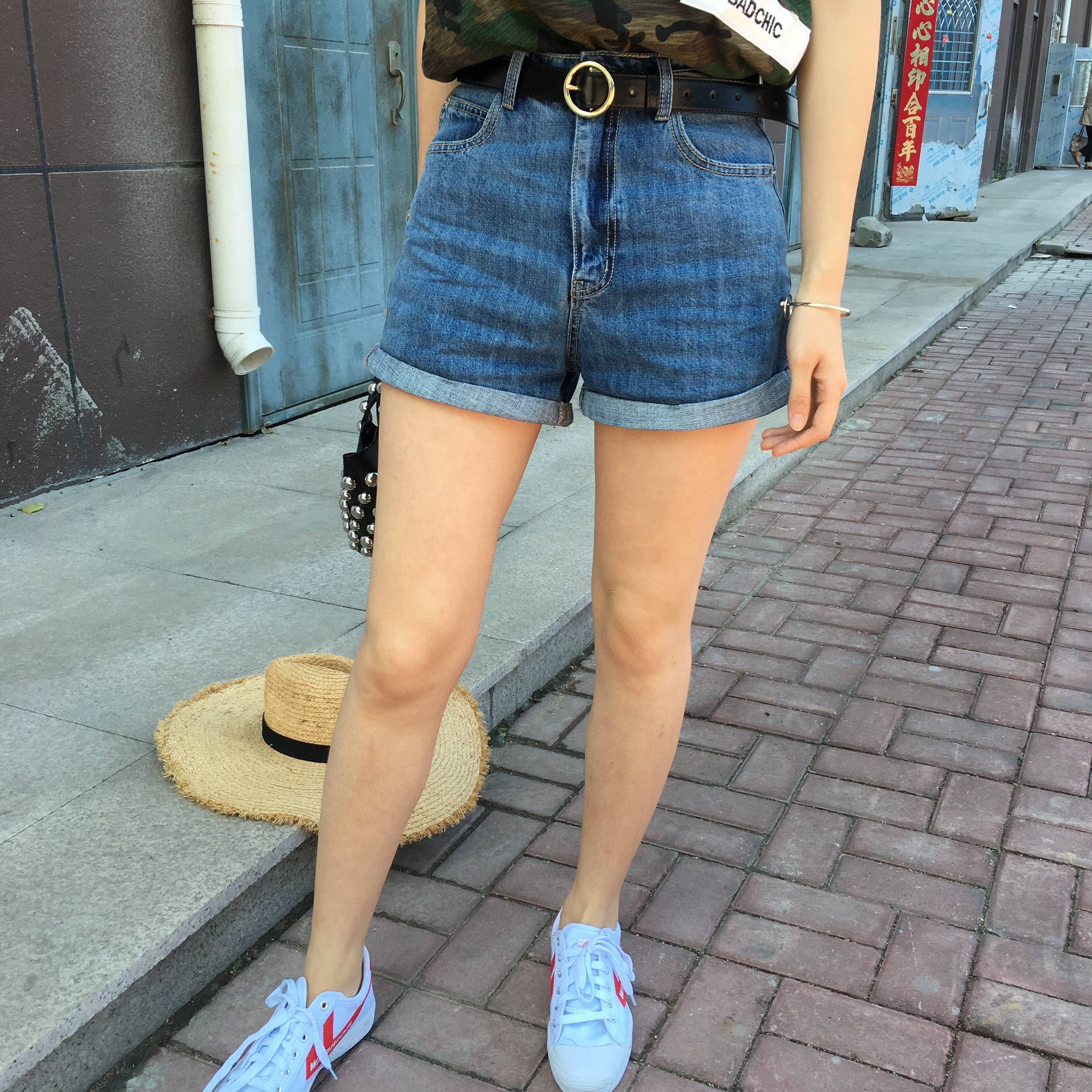 小耳定制 夏季新款胖mm 水洗蓝女大码高腰牛仔短裤热裤