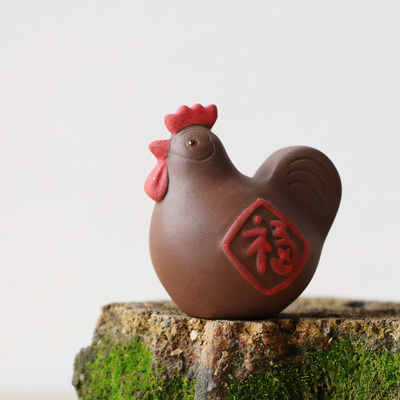 精品茶宠摆件 可养 宜兴创意精品紫砂小鸡生肖鸡茶玩茶具吉祥饰品