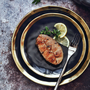 菜盘子 平盘沙拉盘 家用欧式陶瓷镀金西餐牛排盘创意菜盘子圆形