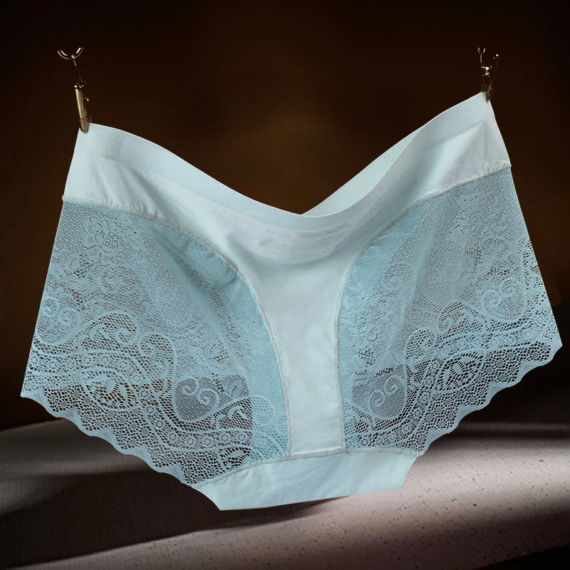 性感蕾丝无痕内裤女中腰冰丝透气一片式女士三角裤大码内裆纯棉