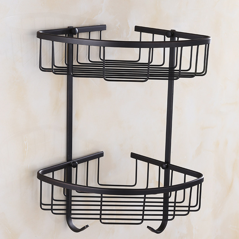 仿古浴室淋浴房全铜三角篮洗浴架置物架卫生间脚架卫浴双层三角架