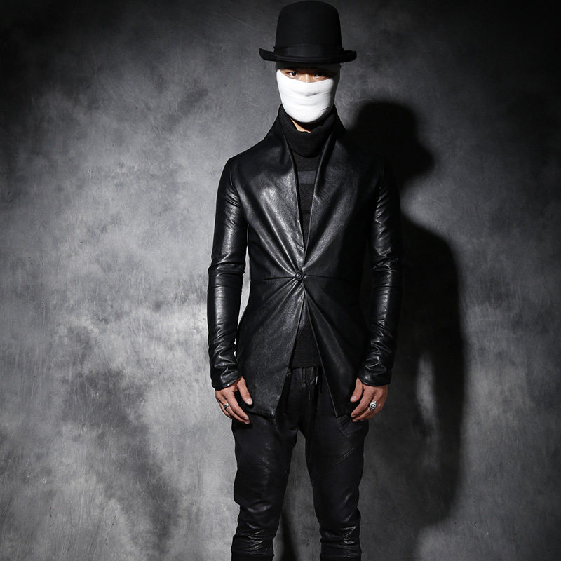 秋冬新款男士机车朋克风皮衣个性立领潮男韩版修身一粒扣夹克外套