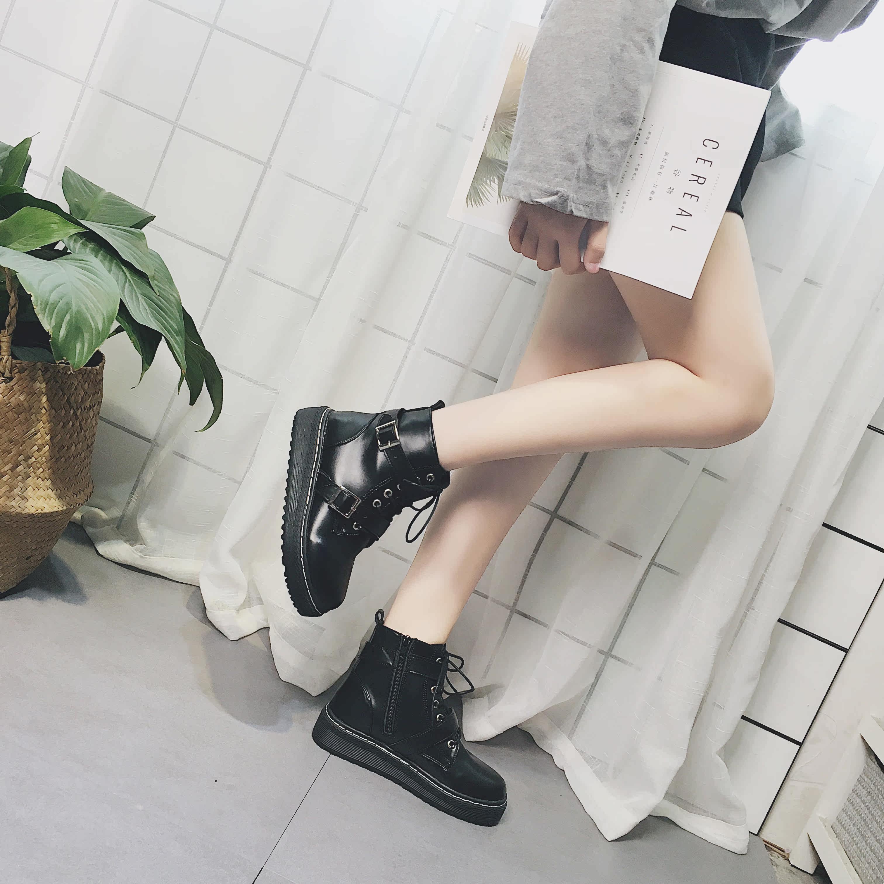 韩国ulzzang原宿风厚底皮带扣马丁靴女靴复古英伦风朋克学生短靴