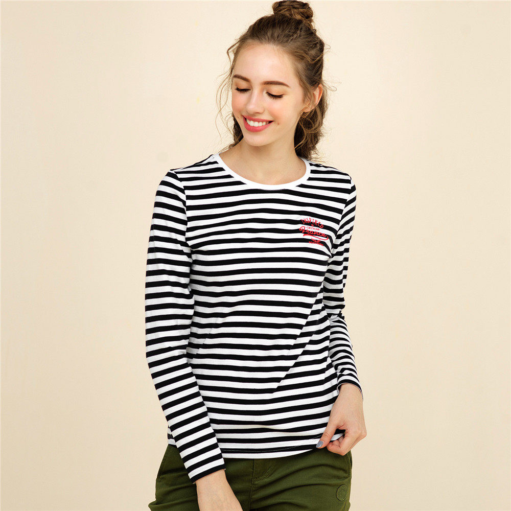 佐丹奴t恤 女装纯棉圆领长袖t恤 女士秋衣字母刺绣体恤衫13397600