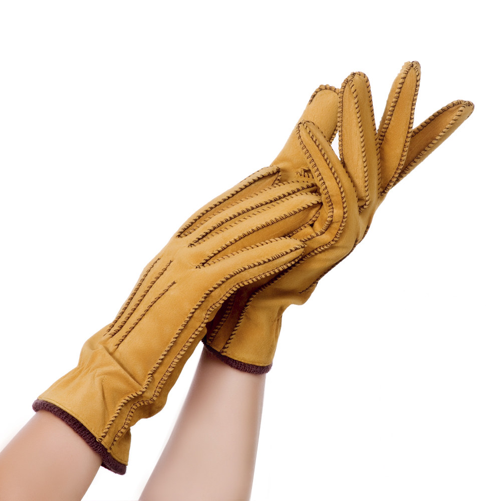 罗欧蒂斯 进口羊皮手套 女士冬季保暖加绒真皮手套短款皮手套女