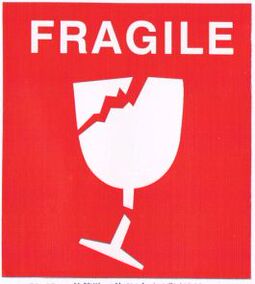 小心易碎品贴纸不干胶标签英文(中文)易碎标签外贸易碎警示标贴
