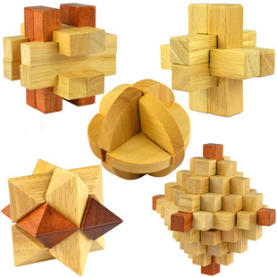 木童玩具 智能锁五件套 孔明锁积木玩具 木制实木玩具 益智玩具t