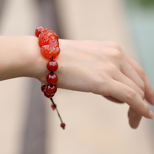 手链 开光正品(支持鉴定) 红玛瑙貔貅手编手链 天然红玛瑙貔貅手链