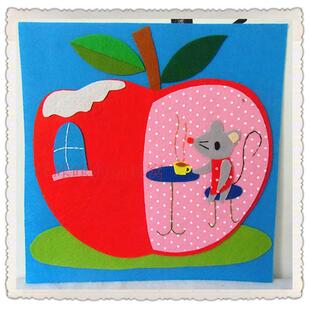 不织布 diy手工贴画幼儿园儿童布贴画 ykk住苹果屋的小老鼠不织布成品