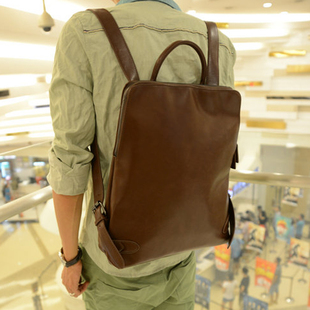 包邮韩版男士双肩包2014新款皮质男包休闲旅行背包学生书包电脑包