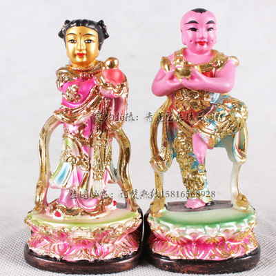 4寸金童玉女 善财龙女 树脂佛像 道教神像 k金摆件套价 佛教用品