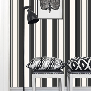 墙纸 黑白相间现代简约工程墙壁纸 条纹壁纸竖条 理发店壁纸 发廊墙纸