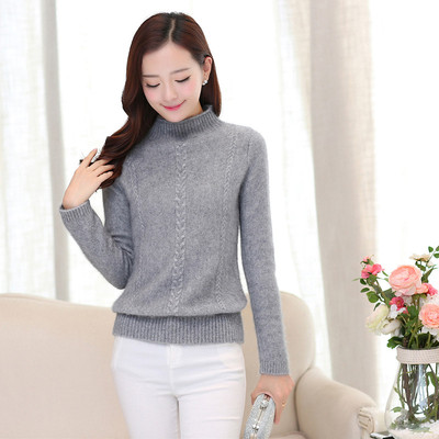 女士羊绒衫半高领加厚保暖纯羊毛衫短款套头打底高端针织大码毛衣