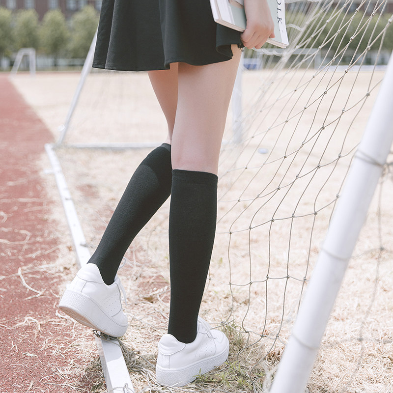米制韩版秋冬过膝袜女大腿长袜韩国长筒袜及膝袜学院风纯棉堆堆袜