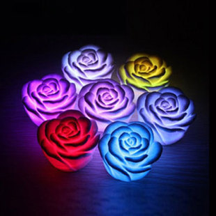 浪漫玫瑰花七彩小夜灯 led灯七夕 情人节 婚庆礼品 电子玫瑰花灯