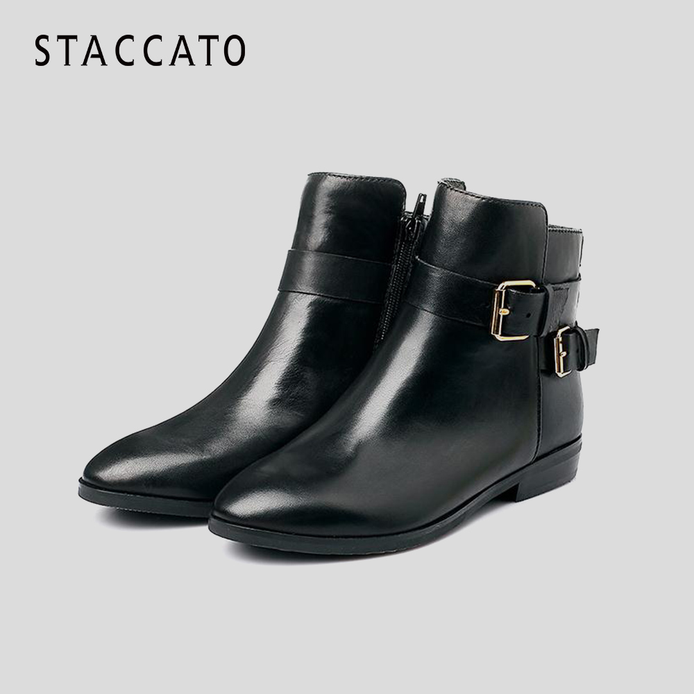 staccato/思加图冬季专柜同款牛皮女靴方跟短靴9ra45dd5