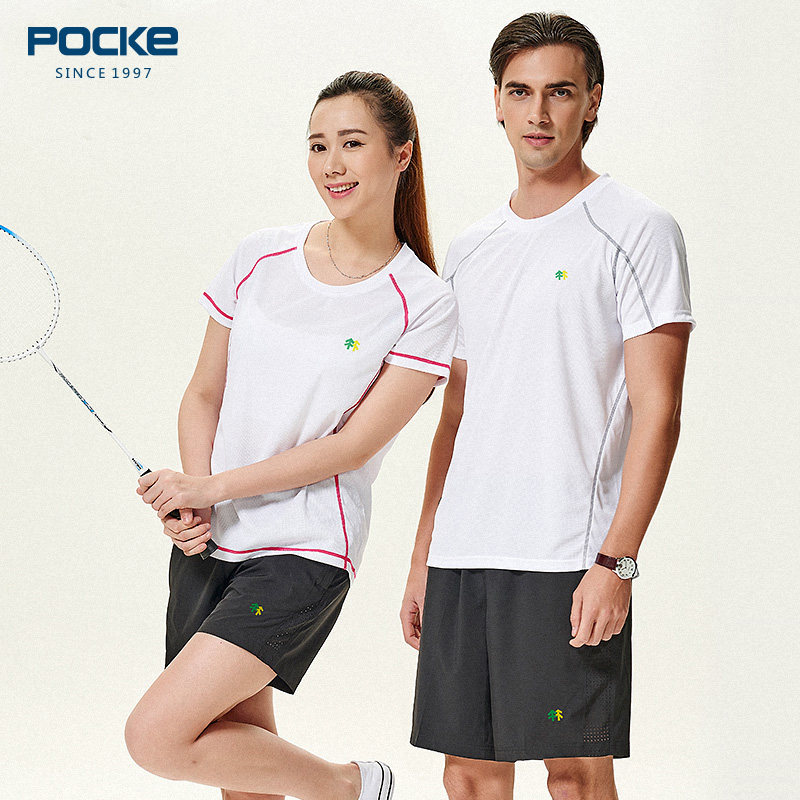 波克夏季运动服男女情侣运动套装夏圆领短袖短裤大码运动装休闲棉