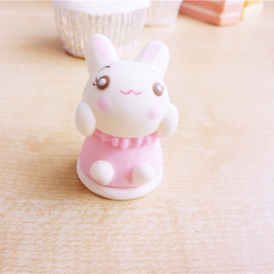 手工diy糖人 卡通儿童蛋糕装饰糖公仔西点装饰萌呆粉色小兔子 1个