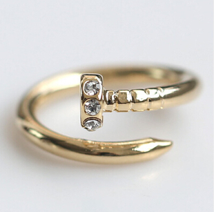 韩国正品 镶钻大牌星星的你 14k纯金 全智贤 李载京 朋克钉子戒指