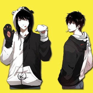 包邮弹丸论破黑白熊校长连帽衣春秋薄款冬季加厚抓绒纯棉卫衣外套