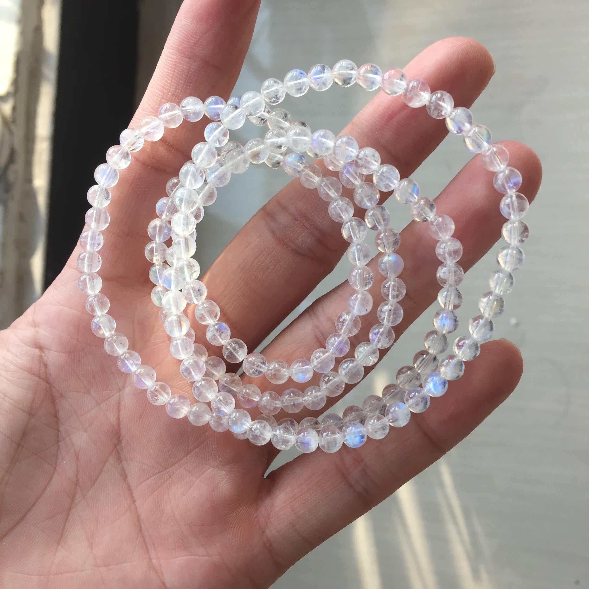 美货结缘蓝月光石手链女 多层多圈 天然水晶发蓝光手串佛珠手链