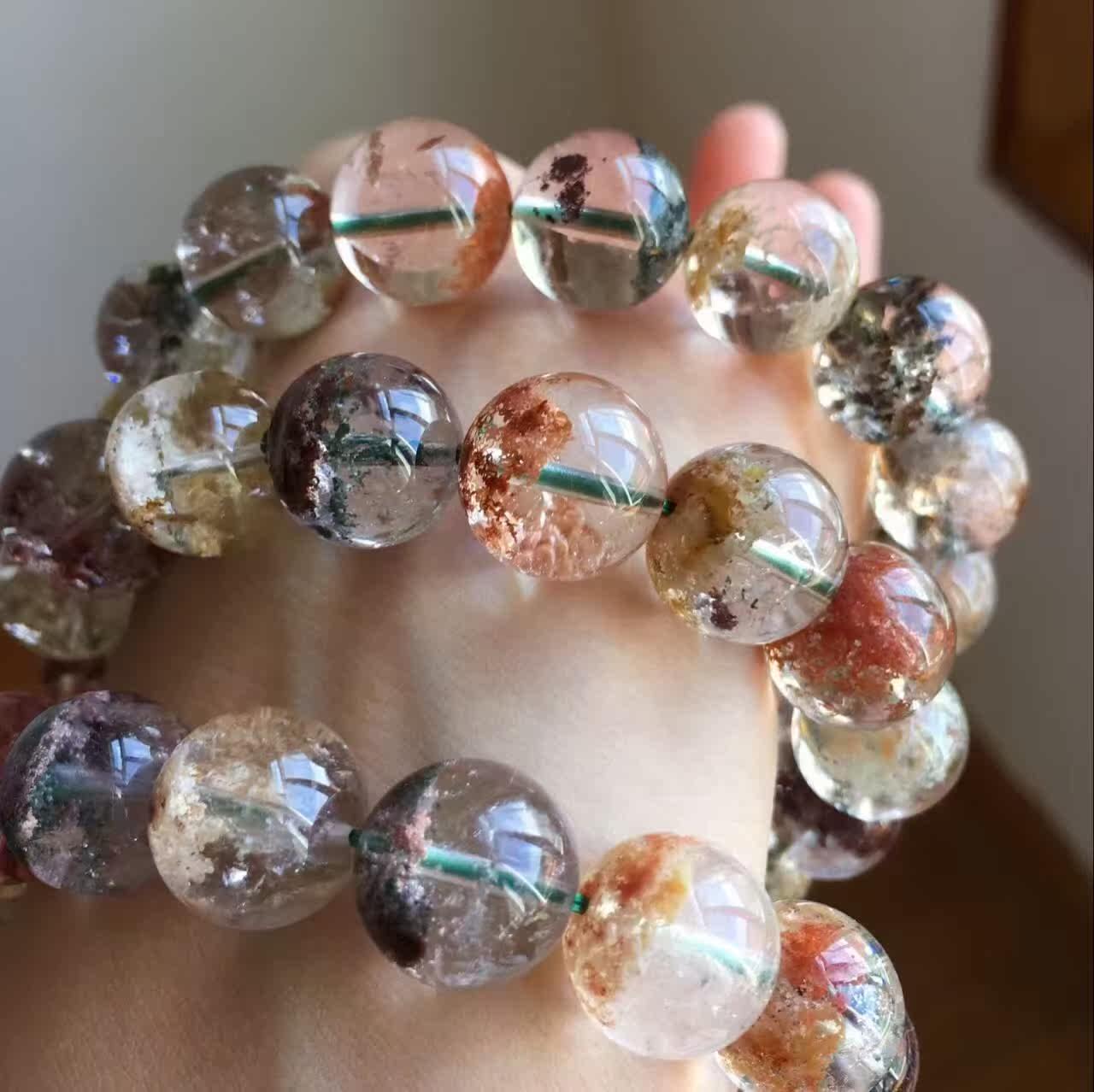 天然彩幽灵手链单圈聚宝盆 招财手串 男女款天然水晶饰品