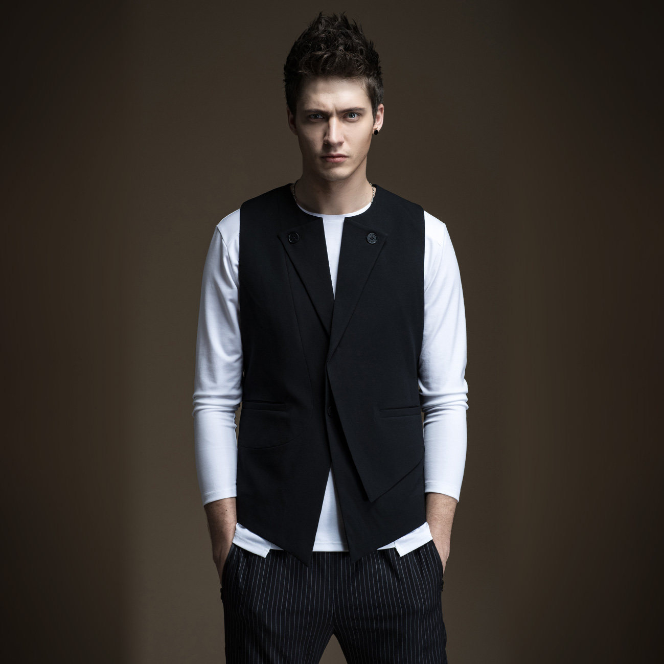 秋季新款双排扣修身韩版休闲西装马甲男士英伦复古马夹背心坎肩潮