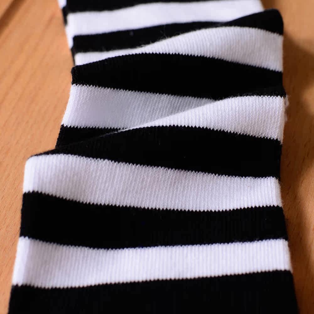 儿童及膝长筒袜 纯棉春秋宝宝条纹公主袜子黑色袜套韩女童中筒袜