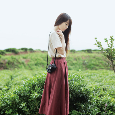 森林系日系小清新文艺森女棉麻大摆长裙夏季女装长裙子复古半身裙