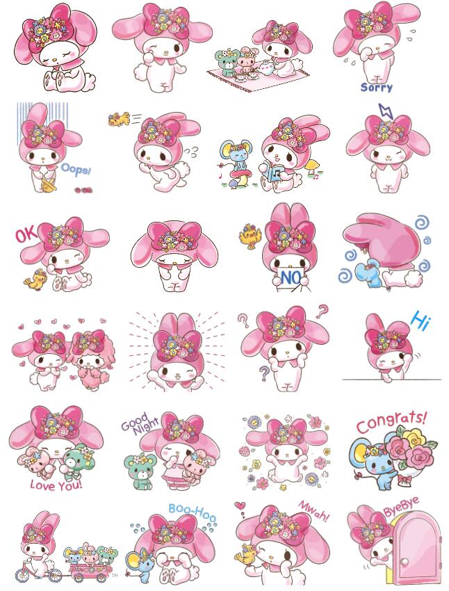 452 line表情貼紙 三麗鷗 美樂蒂 mymelody 可愛無比 24枚入