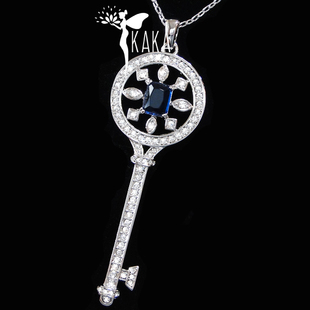 毛衣 韩国进口 祖母绿精致水晶钥匙毛衣链81cm 蓝宝石 爱的密匙 超