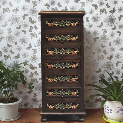 泰国方形简约抽屉储物柜 实木镂空雕花柜子客厅门厅装饰柜间厅柜