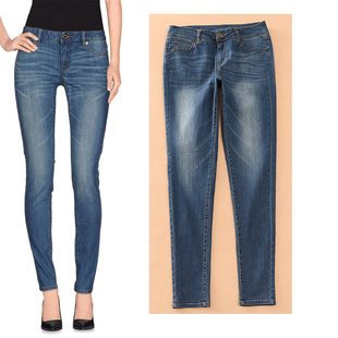 九分裤 女士:超级显瘦的猫须纹 磨白猫须 弹力 小脚九分裤 中高腰大码