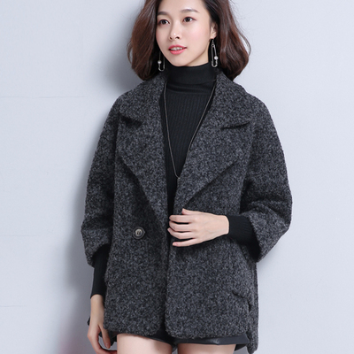 中年女士毛呢外套女秋冬新款胖mm大码斗篷茧型短款羊毛呢子大衣女
