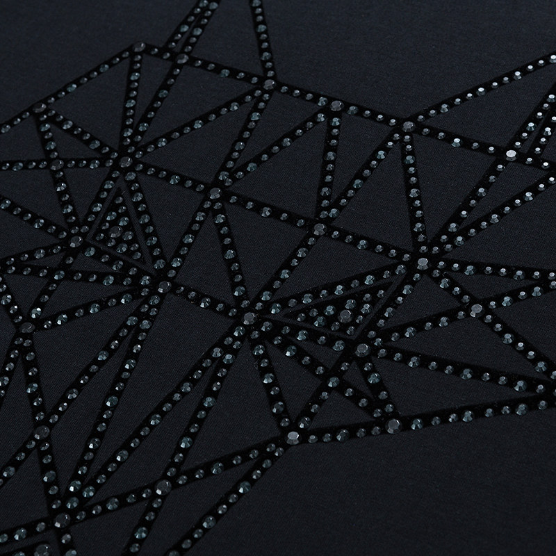 七匹狼男装t恤 短袖 中青年黑色圆领烫钻图案纯棉男装17夏季新款